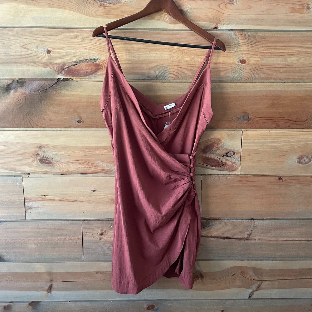 Women’s Rust Mauve Wrap Slip Dress with Side Button Detail